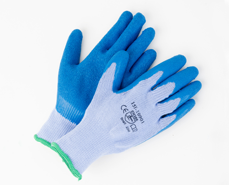 Blue Wrinkled Rubber on Grey Poly/Cotton Liner Gloves - Wayne Safety